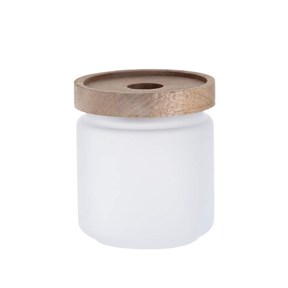 450ml Glass Storage Jar with Acacia Wood Lid (Frosted White)