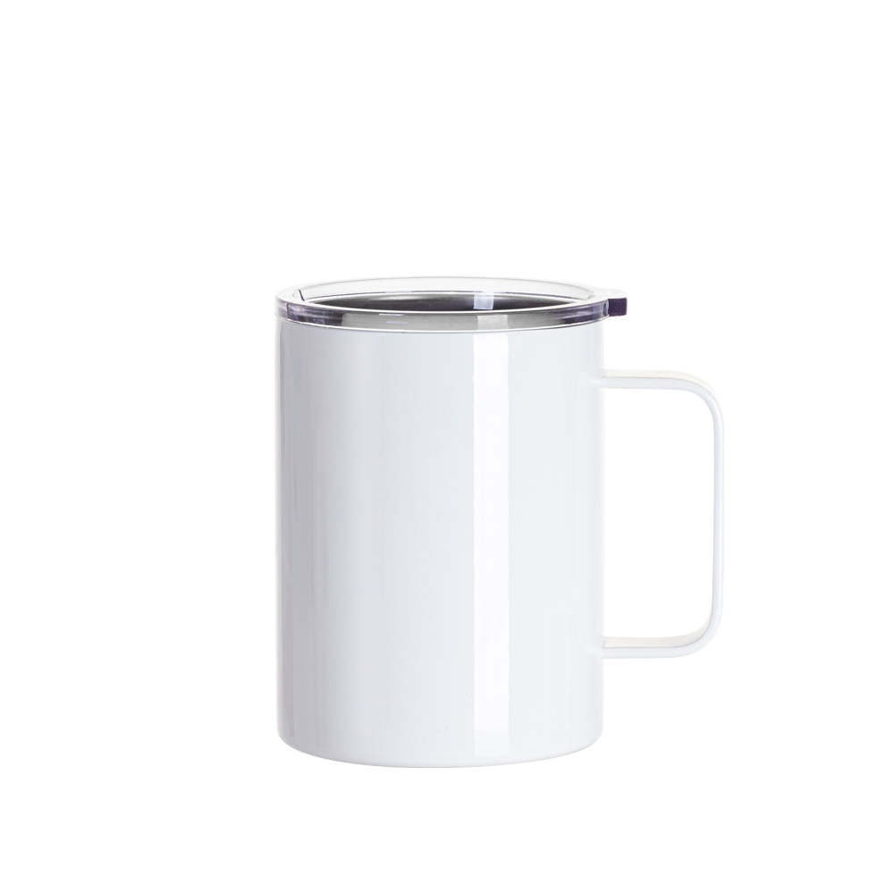 13oz/400ml Stainless Steel Coffee Cup with Water Proof Lid &amp; Handle (White) 