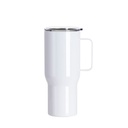 25oz/750ml Stainless Steel Travel Tumbler with Clear Flat Lid &amp; Handle (White)