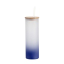 20oz/600ml Glass Skinny Tumbler w/Straw &amp; Bamboo Lid(Frosted, Gradient Dark Blue)