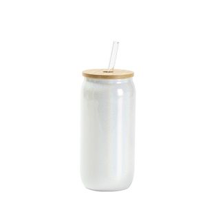 18oz/550ml Clear Sparkling Rainbow Glass Can (White)