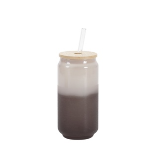18oz/550ml Cold Color Change Glass Can with Bamboo Lid (Black)
