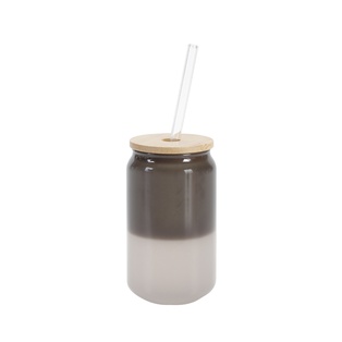 13oz/400ml Thermal Color Change Glass Can with Bamboo Lid (Black)