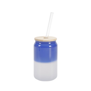 13oz/400ml Thermal Color Change Glass Can with Bamboo Lid (Blue)