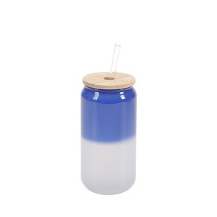 18oz/550ml Thermal Color Change Glass Can with Bamboo Lid (Blue)