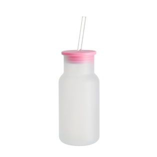 18oz/550ml Frosted Glass Tumbler With Silicon Lid (Pink)