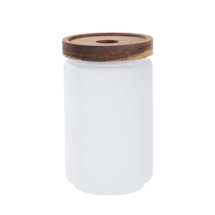 750ml Glass Storage Jar with Acacia Wood Lid (Frosted White)