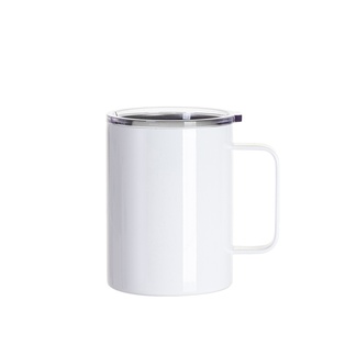 13oz/400ml Stainless Steel Coffee Cup with Water Proof Lid & Handle (White) 