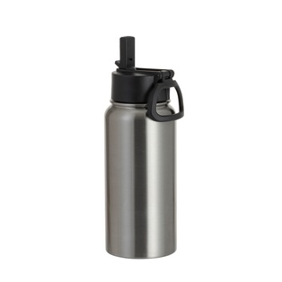 25oz/750ml Stainless Steel Water Bottle w/ Wide Mouth Straw & Portable Lid (Silver)