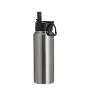 30oz/900ml Stainless Steel Water Bottle w/ Wide Mouth Straw & Portable Lid (Silver)