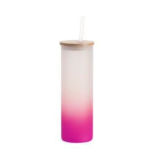 20oz/600ml Glass Skinny Tumbler w/Straw & Bamboo Lid(Frosted, Gradient Purple)
