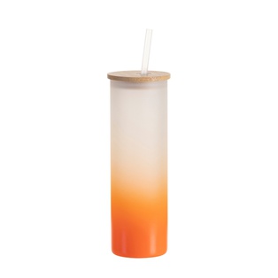 20oz/600ml Glass Skinny Tumbler w/Straw & Bamboo Lid(Frosted, Gradient Orange)