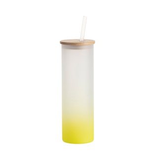 20oz/600ml Glass Skinny Tumbler w/Straw & Bamboo Lid(Frosted, Gradient Lemon Yellow)
