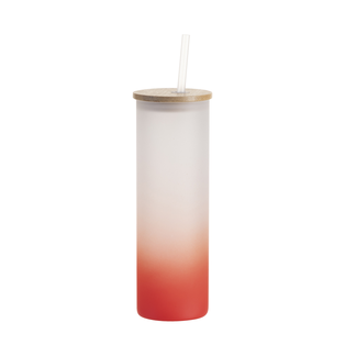 20oz/600ml Glass Skinny Tumbler w/Straw & Bamboo Lid(Frosted, Gradient Red)