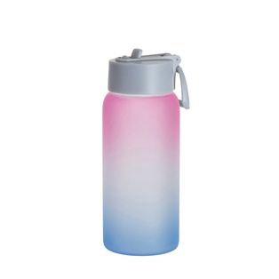 25oz/750ml Frosted Glass Sports Bottle w/ Blue Straw Lid (Gradient Color Pink & Blue)