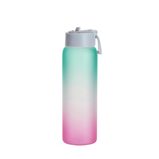 25oz/750ml Frosted Glass Sports Bottle w/ Grey Straw Lid (Gradient Color Green & Pink)
