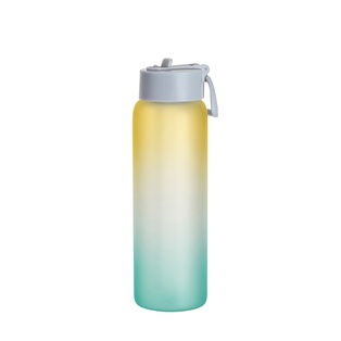 32oz/950ml Frosted Glass Sports Bottle w/ Blue Straw Lid (Gradient Color Yellow & Green)