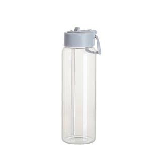 32oz/950ml Clear Glass Sports Bottle w/ Grey Straw Lid