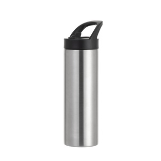20oz/600ml Stainless Steel Skinny Tumbler with Black Portable Straw Lid(Silver)