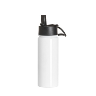 27oz/800ml Stainless Steel Water Bottle with Wide Mouth Handle Cap & Straw (White)