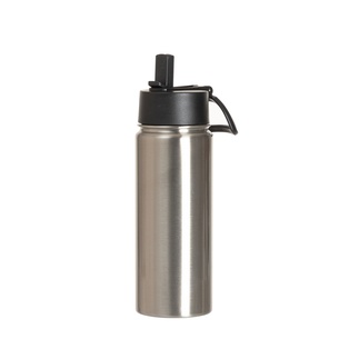 27oz/800ml Stainless Steel Water Bottle with Wide Mouth Handle Cap & Straw (Silver)