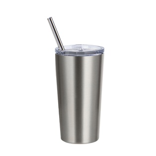12oz/360ml Stainless Steel Tumbler with Slide lid and Metal Straw (Silver)