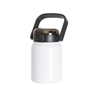 25oz/750ml Stainless Steel Large Bottle with Flip Lock Handle Cap & Straw (White)