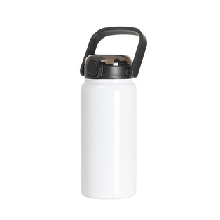 42oz/1250ml Stainless Steel Large Bottle with Flip Lock Handle Cap & Straw (White)