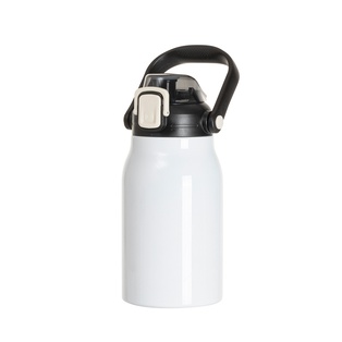 32oz/1000ml Stainless Steel Travel Bottle with Flip Lock Handle Cap & Press-In Straw (White)

