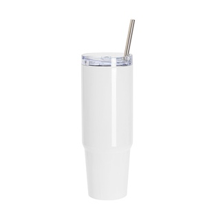 36OZ/1080ml Stainless Steel Travel Tumblers With Metal Straw And Screw Top (White)