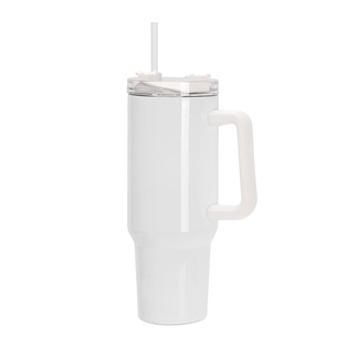 40oz/1200ml Stainless Steel White Travel Tumbler with Swivel Lid and Plastic Straw(White Handle)