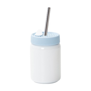 16OZ/480ml Stainless Steel Mason Tumbler with Straw (Silicon lid-Light Blue)