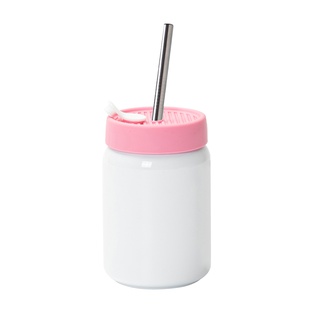 16OZ/480ml Stainless Steel Mason Tumbler with Straw (Silicon lid-Pink)