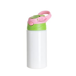 17OZ/500ml White Aluminium Water Bottle with Green/ Pink Lid
