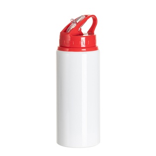 20oz/600ml White Aluminium Bottle w/ Red Straw Lid