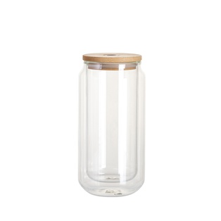 10oz/300ml Clear Can Glass Mug with bamboo lid