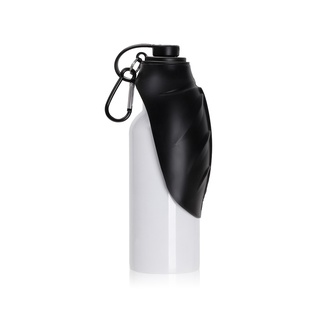 20oz/600ml White Stainless Steel Pet Travel Bottle with Black Silicon Dispenser & Carabiner
