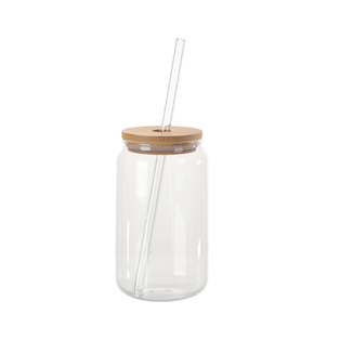 13oz/400ml Clear Glass Mugs with Bamboo lid & Glass Straw