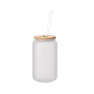 13oz/400ml Frosted Glass Mugs with Bamboo lid & Glass Straw