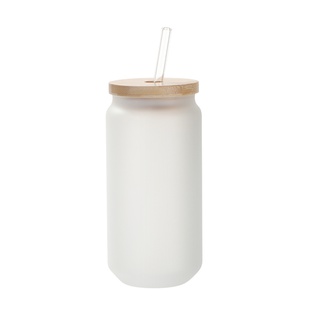 18oz/550ml Frosted Glass with Bamboo lid & Glass Straw