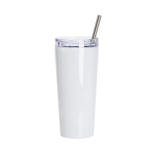 22OZ/700ml Stainless Steel Tumbler with Water Proof Lid & Metal Straw (Sublimation Glossy White)