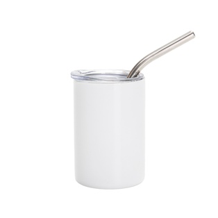 3oz/100mlStainless Steel Insulated Shot Glass with Flat Lid & Metal Straw (White)