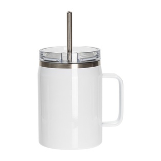 30OZ/900ml Stainless Steel Sublimation Wine Barrel Tumbler with Slide Lid & Straw(White)