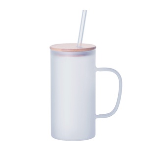 22oz/650ml Glass Mug Frosted White with Bamboo Lid and Glass Straw
