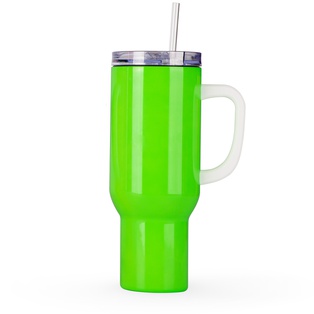 40oz/1200ml Stainless Steel Neon Color Tumbler with Plastic Handle, Plastic Straw & Leak-Proof Slide Lid (Green)