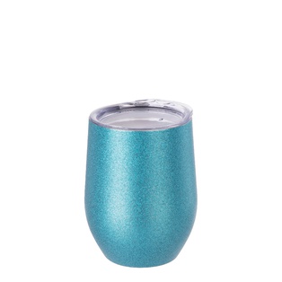 12oz/360ml Stainless Steel Stemless Glitter Cup w/ Lid(Blue)