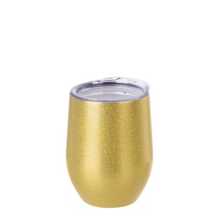 12oz/360ml Stainless Steel Stemless Glitter Cup w/ Lid(Rose Gold)