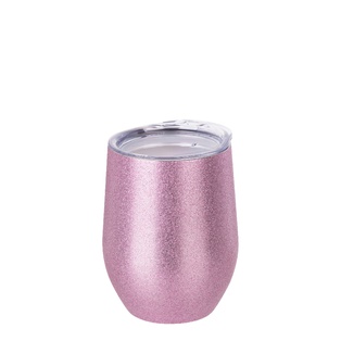 12oz/360ml Stainless Steel Stemless Glitter Cup w/ Lid(Pink)