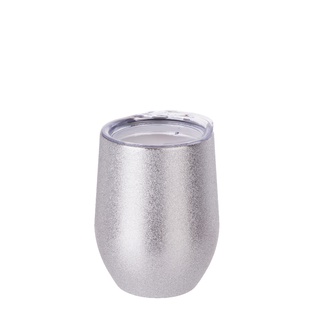 12oz/360ml Stainless Steel Stemless Glitter Cup w/ Lid(Silver)
