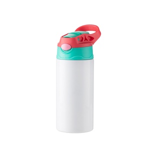 Kids Stainless Steel Bottle With Silicon Straw & Red Cap(12oz/360ml,Sublimation Blank,White)